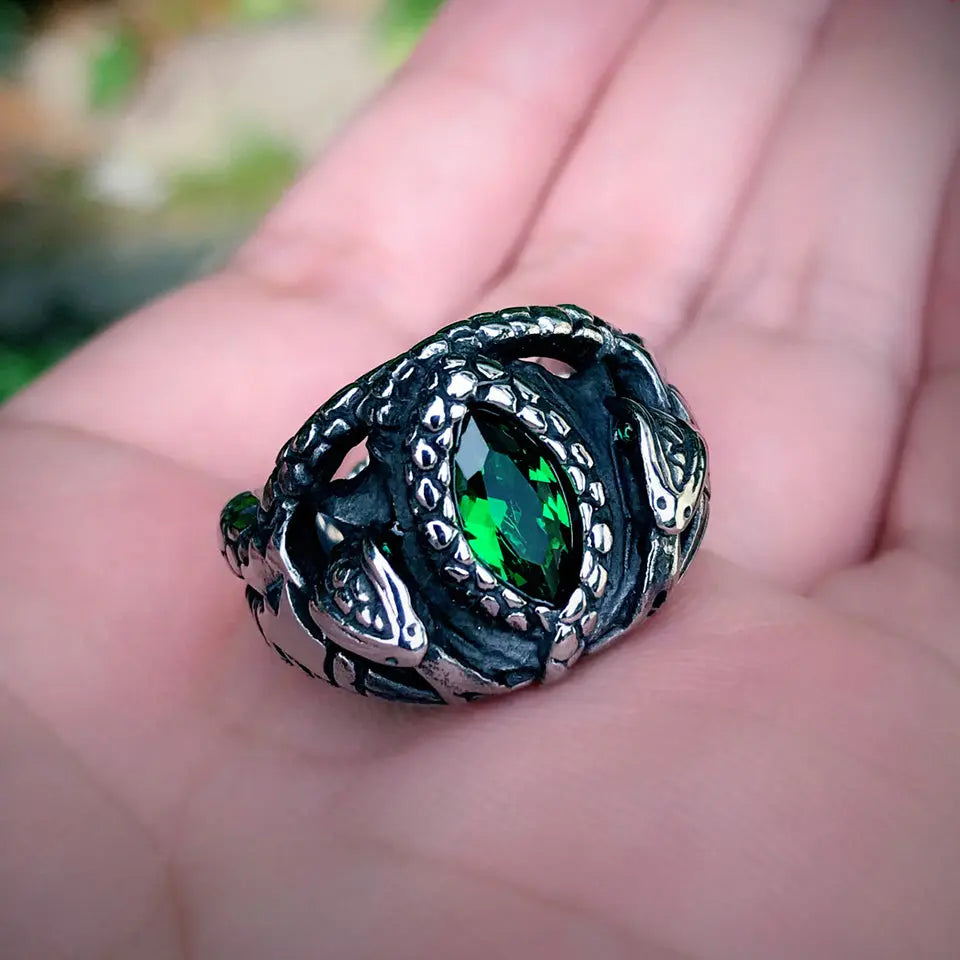 Power Snake Stainless Steel Emerald Ring
