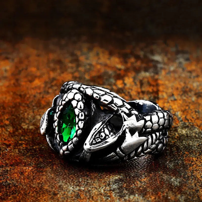 Power Snake Stainless Steel Emerald Ring