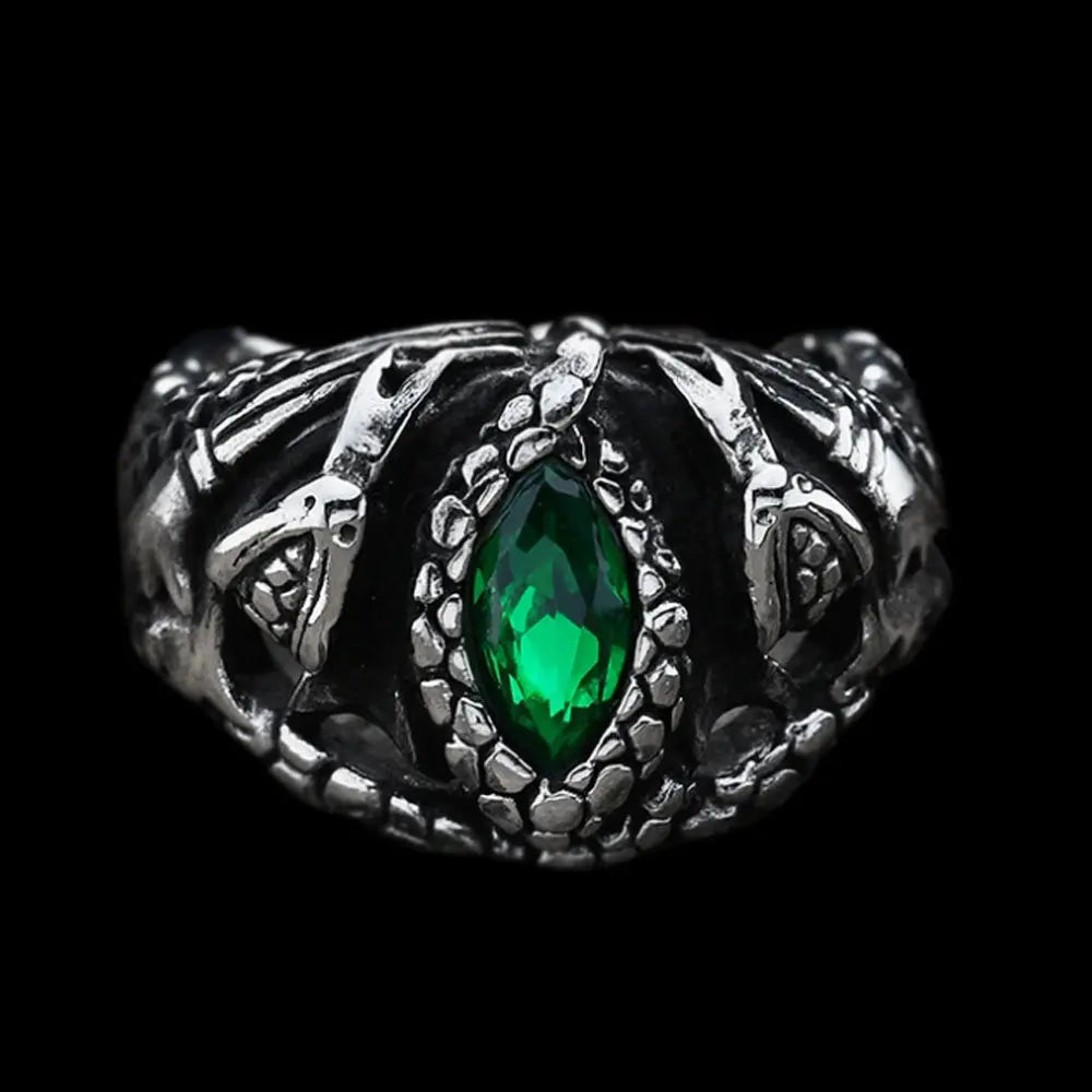 Power Snake Stainless Steel Emerald Ring