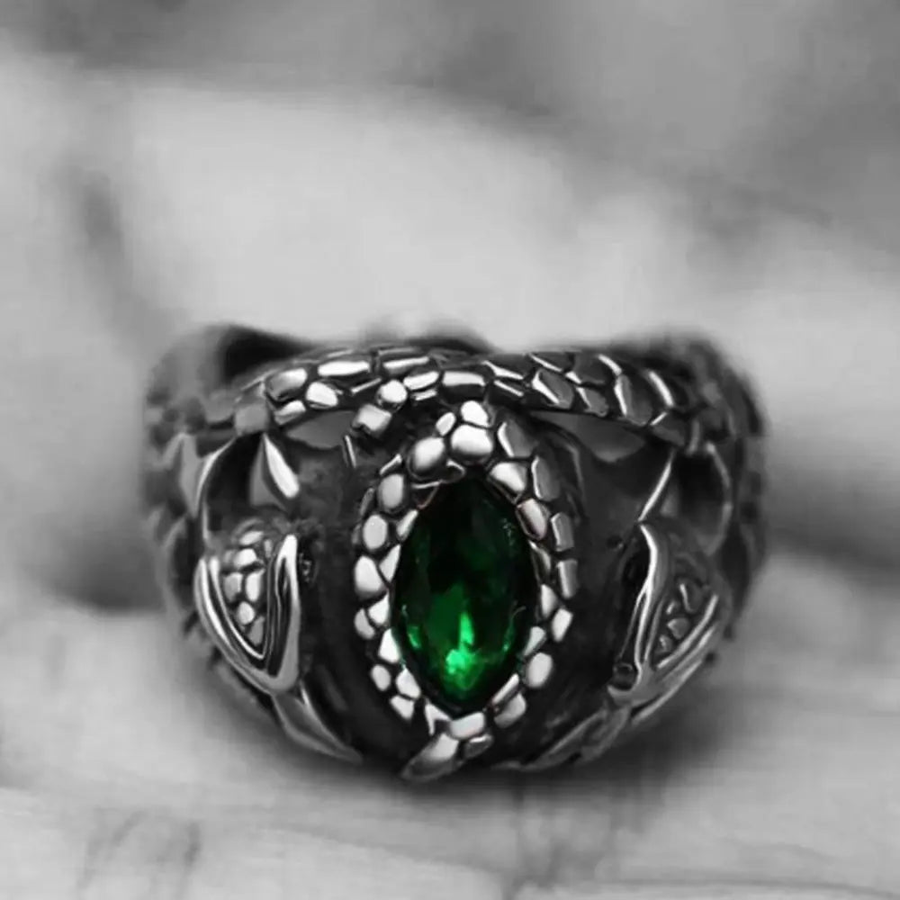 Power Snake Stainless Steel Emerald Ring