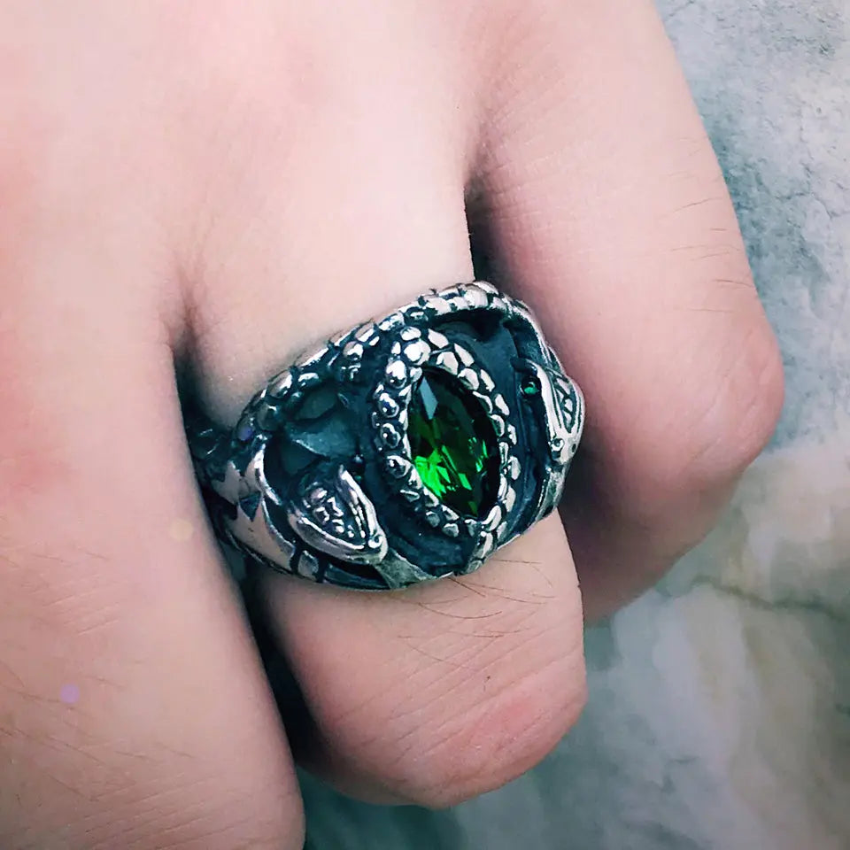 Power Snake Stainless Steel Emerald Ring
