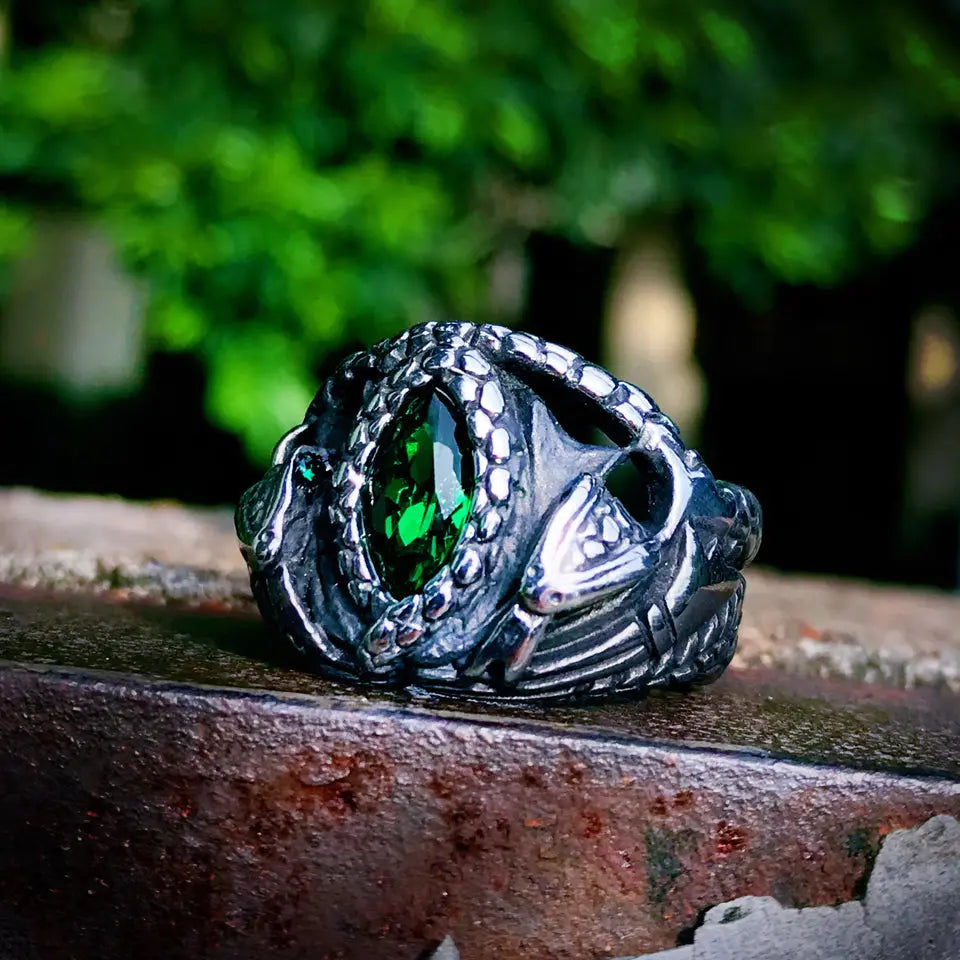 Power Snake Stainless Steel Emerald Ring