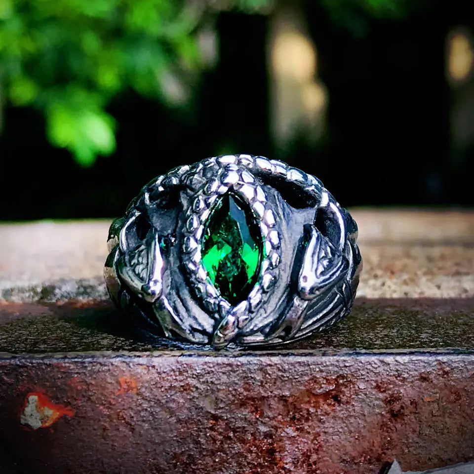 Power Snake Stainless Steel Emerald Ring