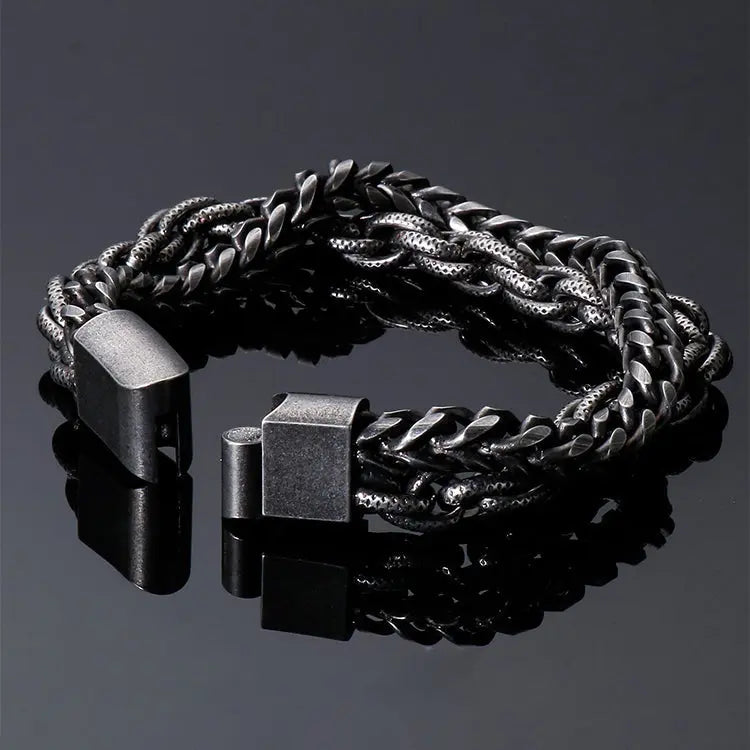 Punk Blackened Stainless Steel Braided Bracelet