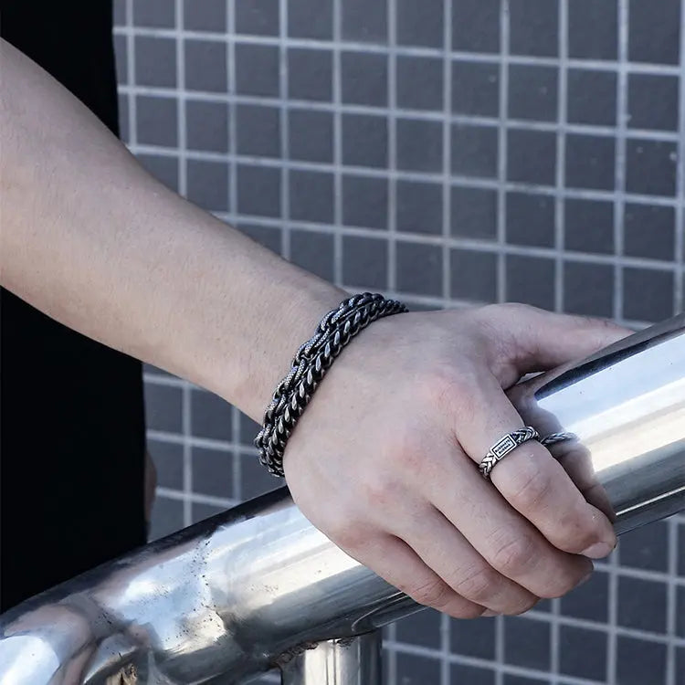 Punk Blackened Stainless Steel Braided Bracelet