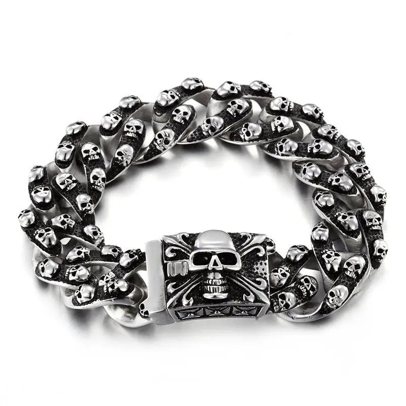 Punk Skull Curb Link Stainless Steel Bracelet