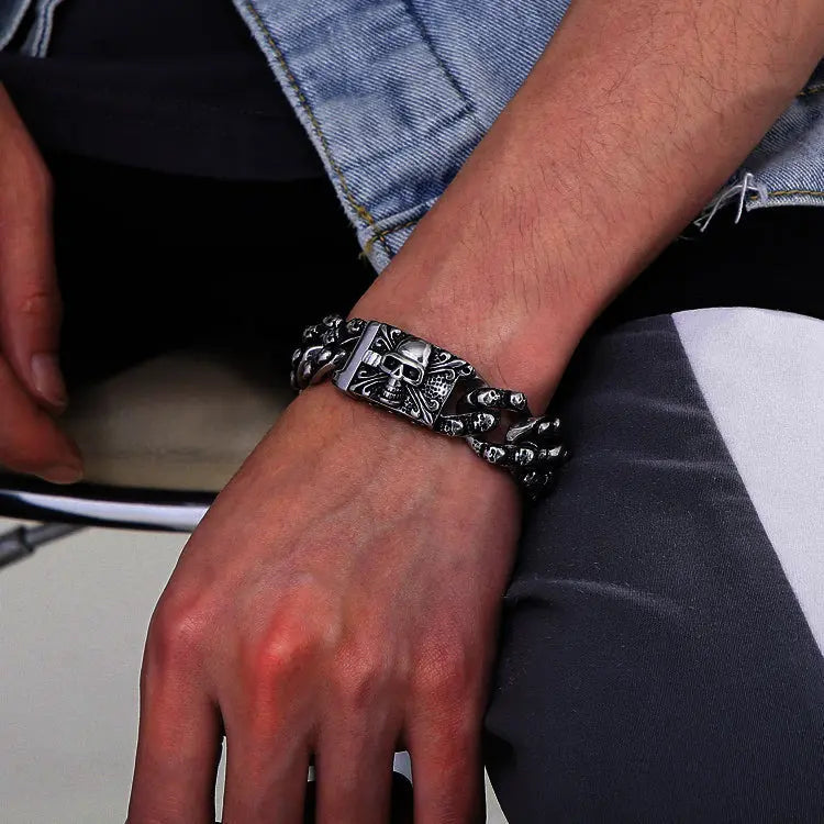 Punk Skull Curb Link Stainless Steel Bracelet