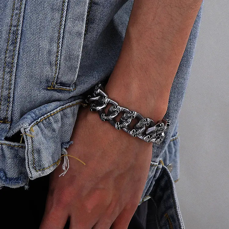 Punk Skull Curb Link Stainless Steel Bracelet