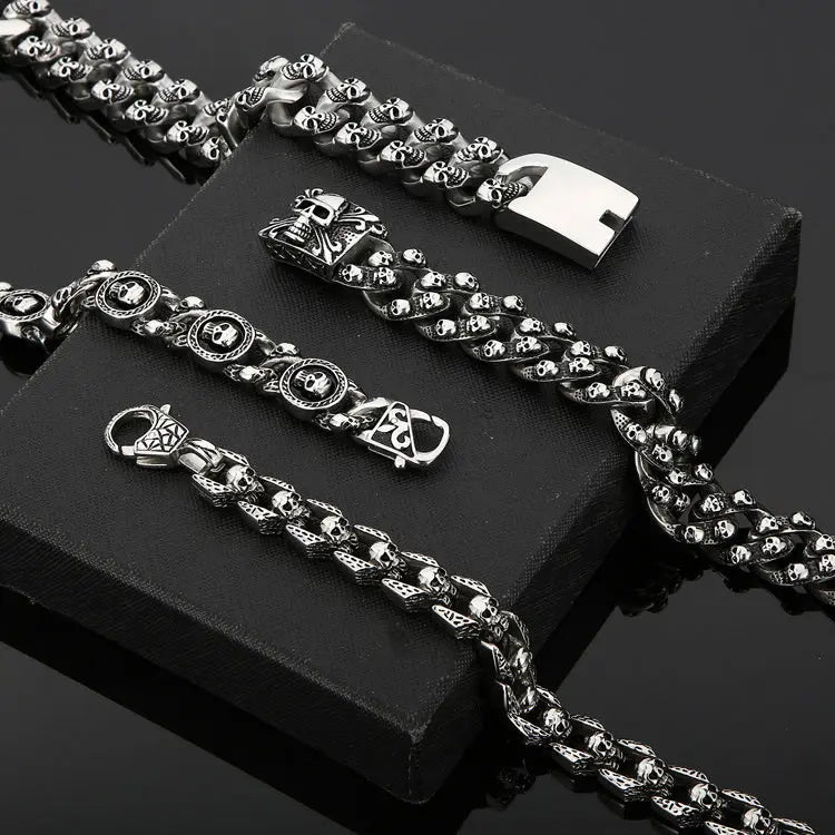 Punk Skull Curb Link Stainless Steel Bracelet