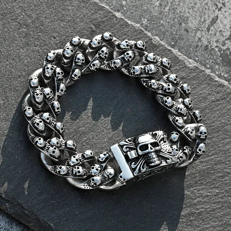 Punk Skull Curb Link Stainless Steel Bracelet