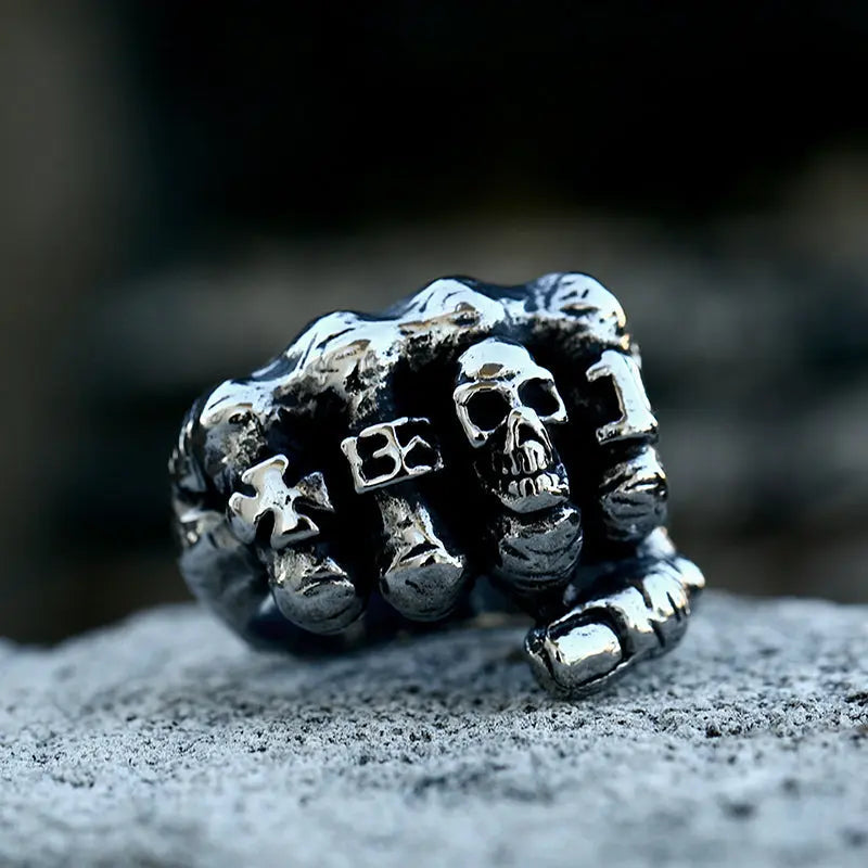 Punk Skull Fist Stainless Steel Rings
