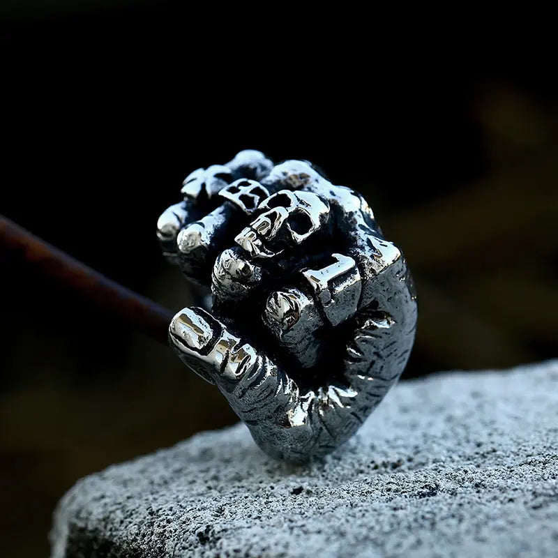 Punk Skull Fist Stainless Steel Rings