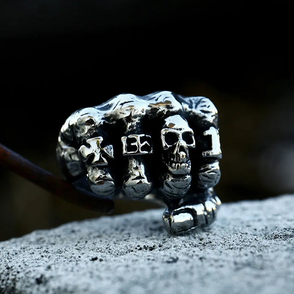 Punk Skull Fist Stainless Steel Rings