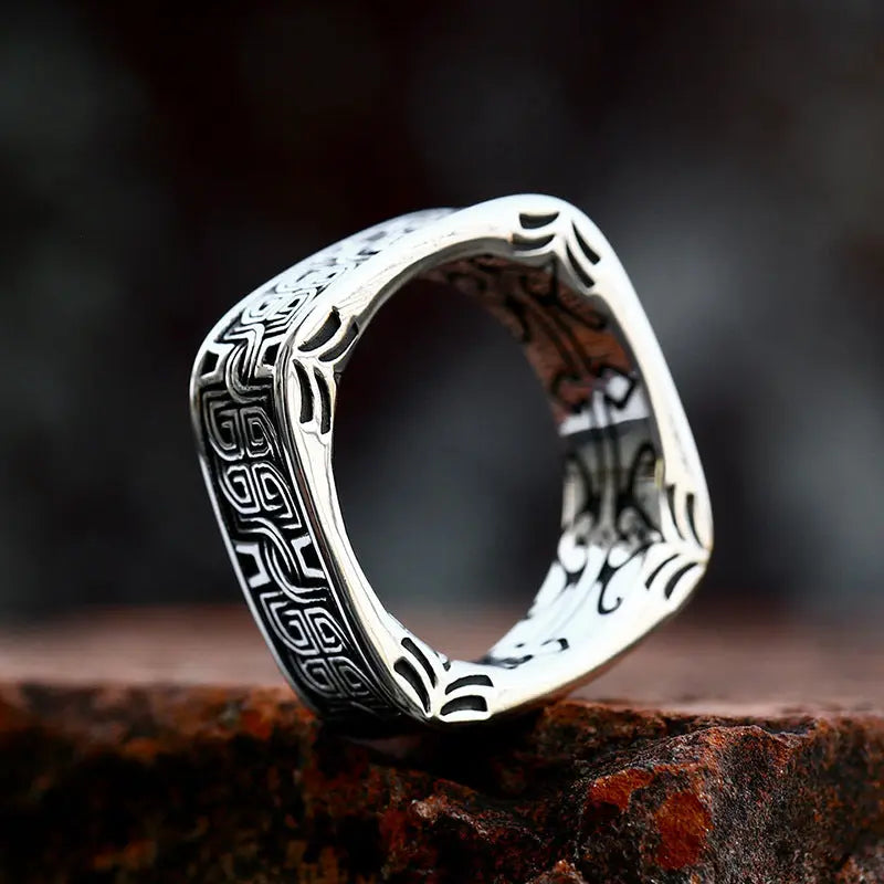 Quadrilateral Pattern Stainless Steel Ring