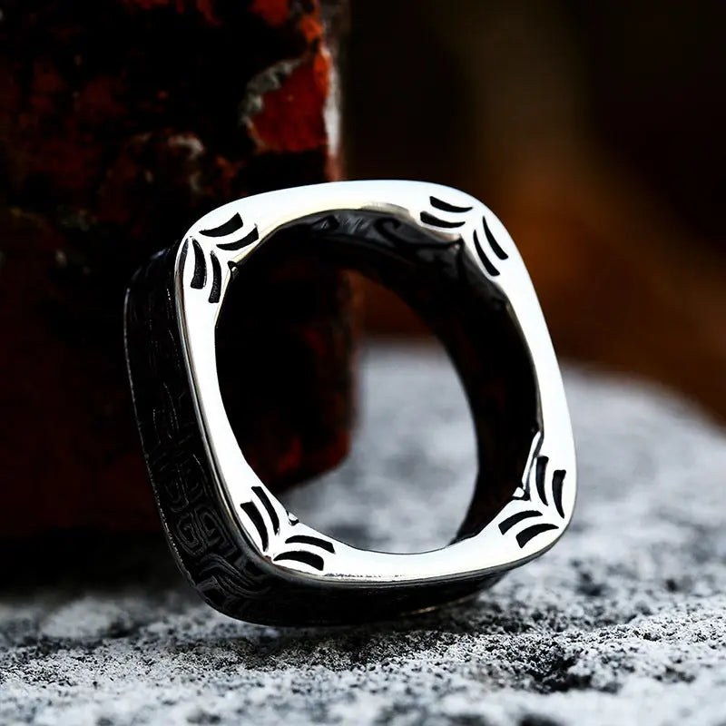 Quadrilateral Pattern Stainless Steel Ring