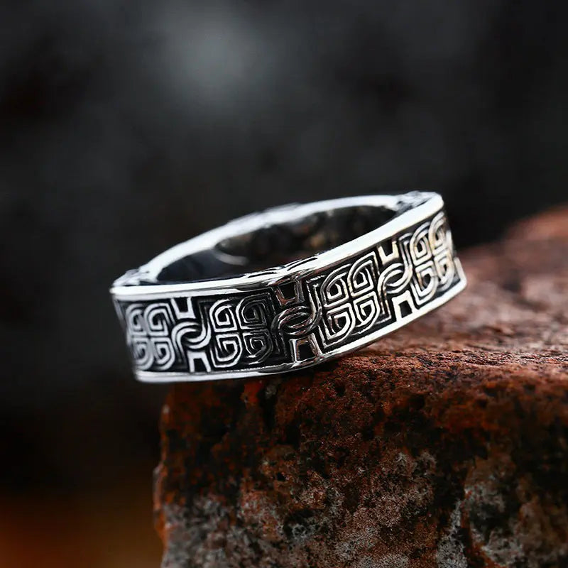 Quadrilateral Pattern Stainless Steel Ring