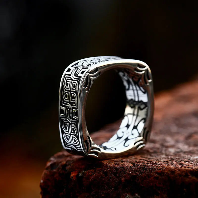 Quadrilateral Pattern Stainless Steel Ring