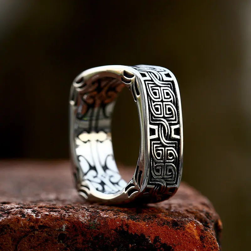 Quadrilateral Pattern Stainless Steel Ring