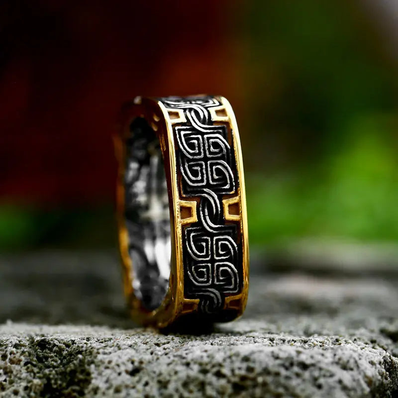 Quadrilateral Pattern Stainless Steel Ring