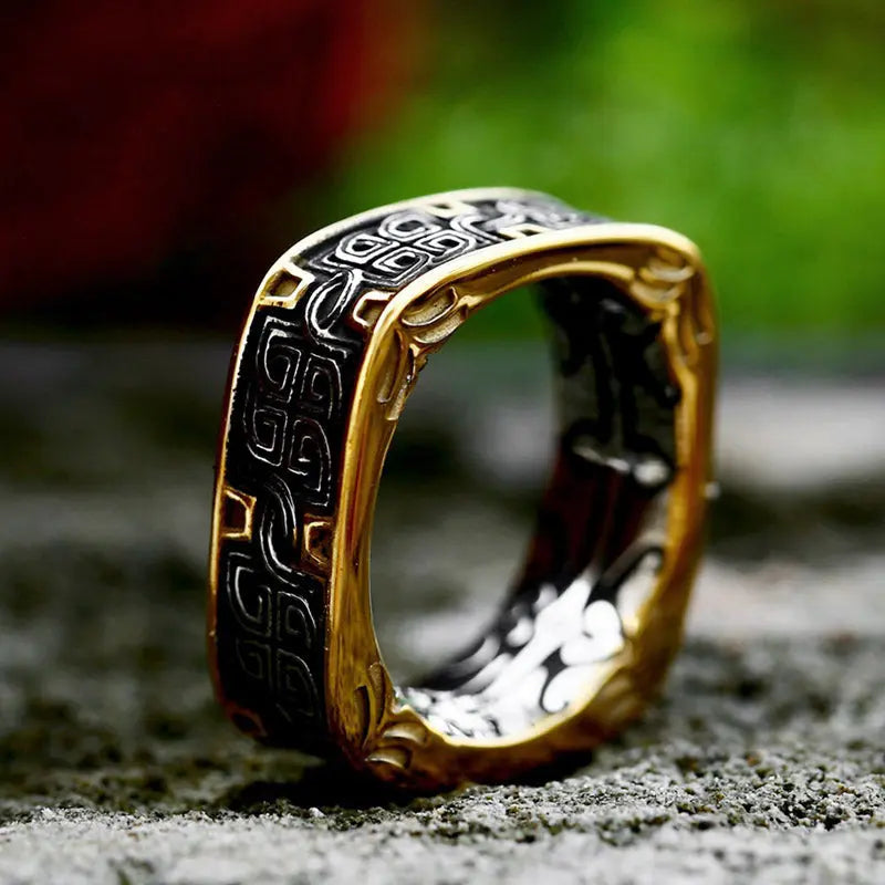 Quadrilateral Pattern Stainless Steel Ring