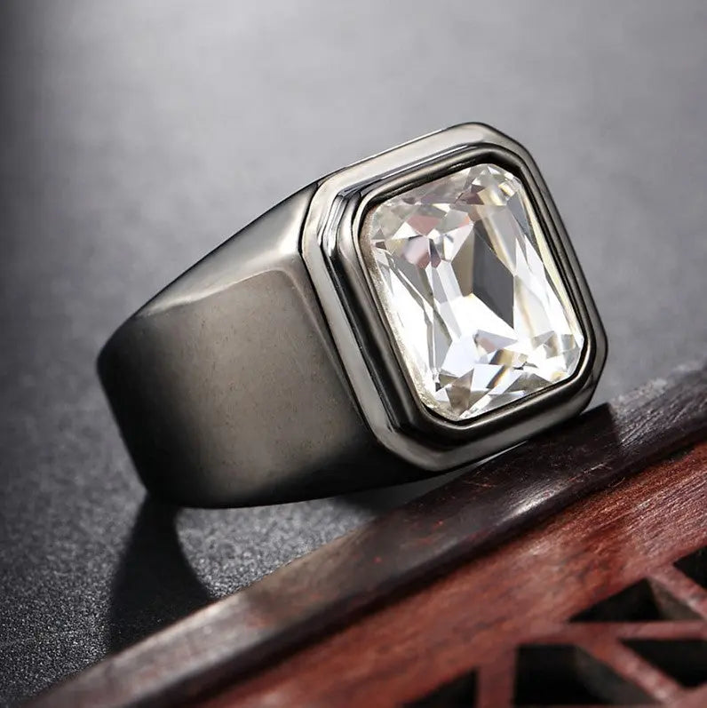 Radiant Cut Gemstone Black Band Ring