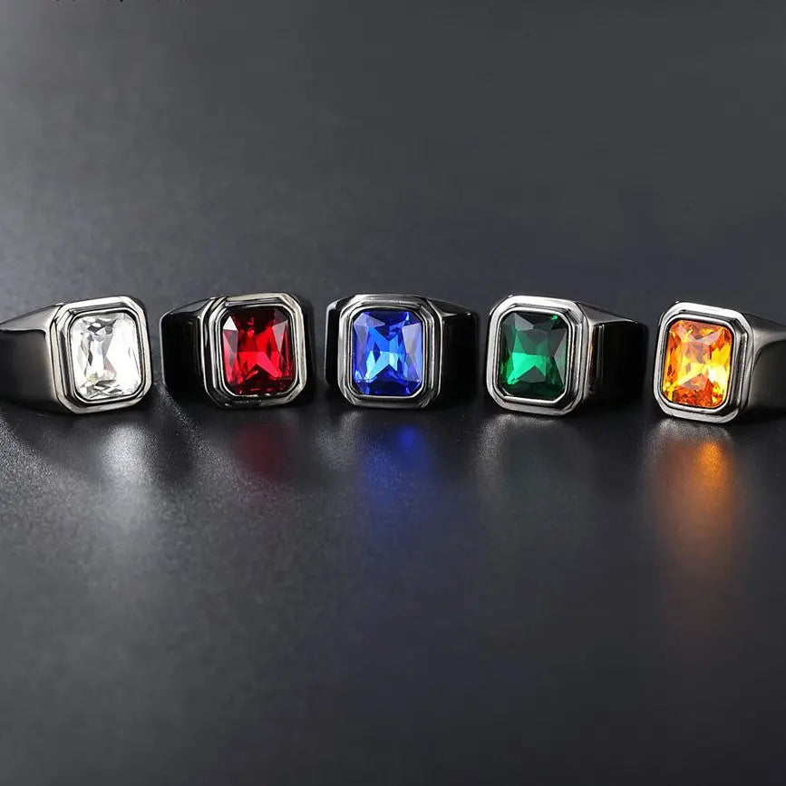 Radiant Cut Gemstone Black Band Ring