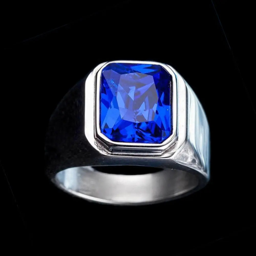 Radiant Cut Gemstone Inlaid Stainless Steel Ring
