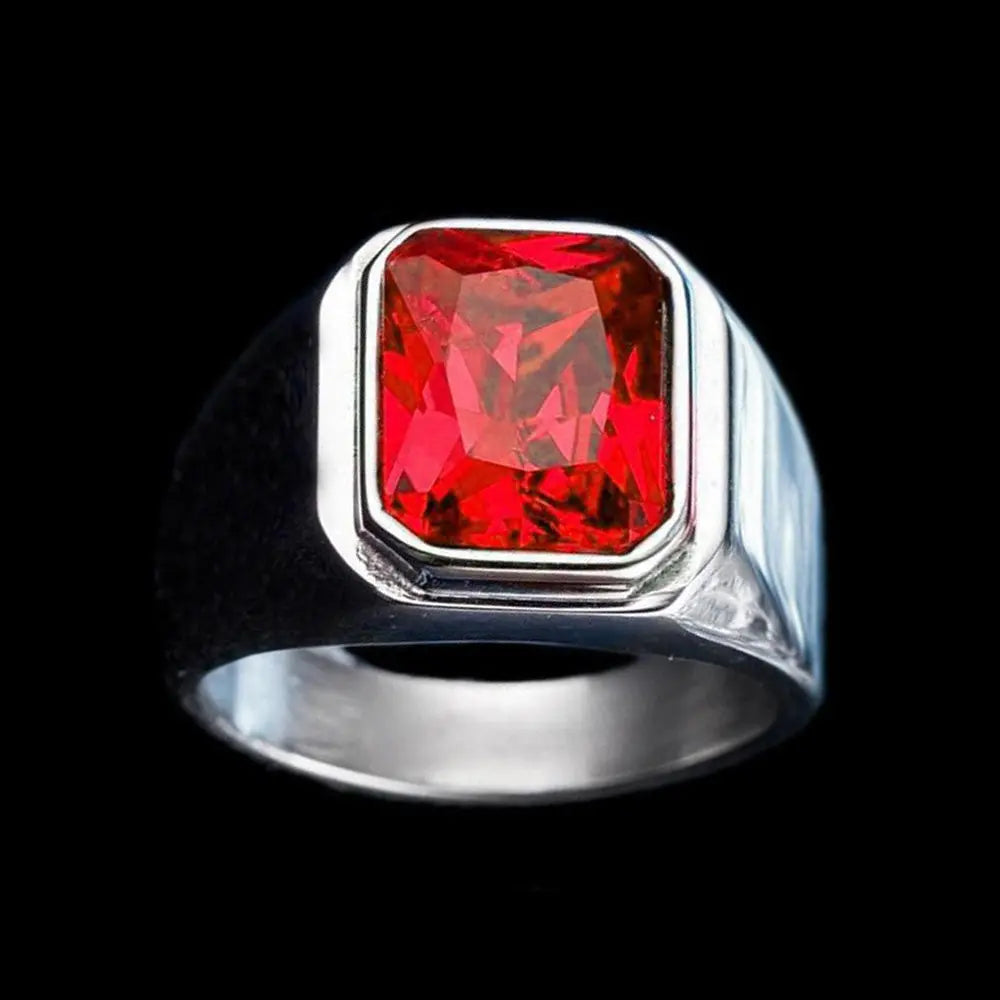 Radiant Cut Gemstone Inlaid Stainless Steel Ring