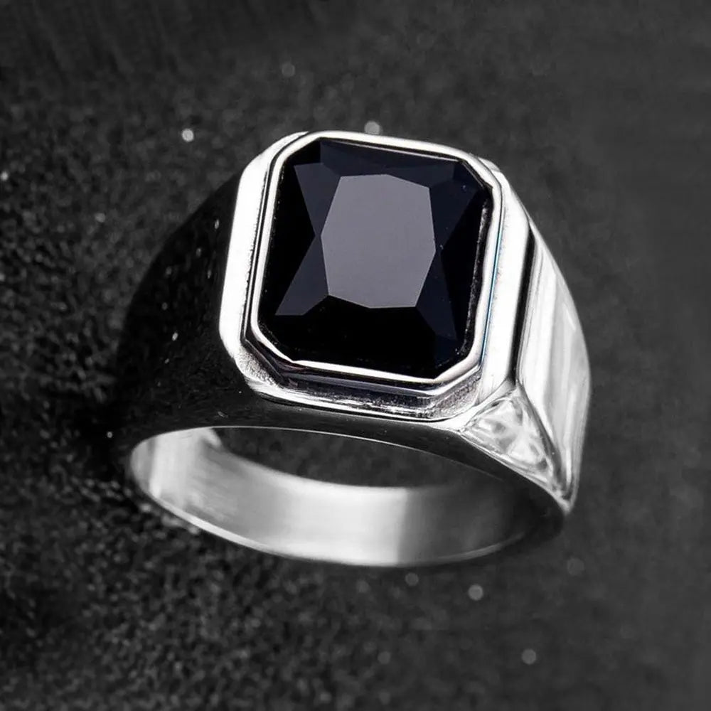 Radiant Cut Gemstone Inlaid Stainless Steel Ring
