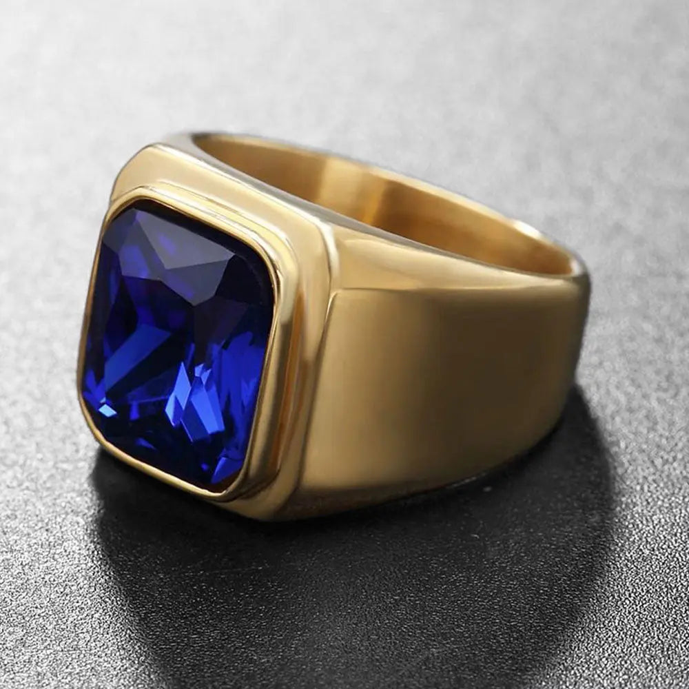 Radiant Cut Gemstone Inlaid Stainless Steel Ring