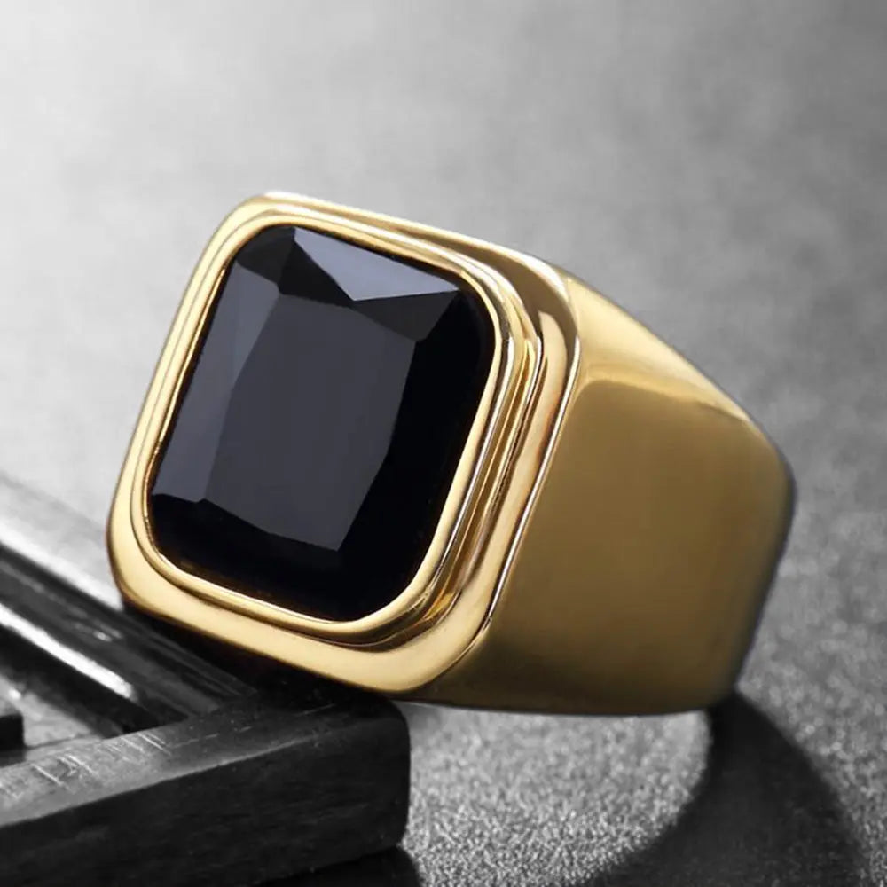Radiant Cut Gemstone Inlaid Stainless Steel Ring
