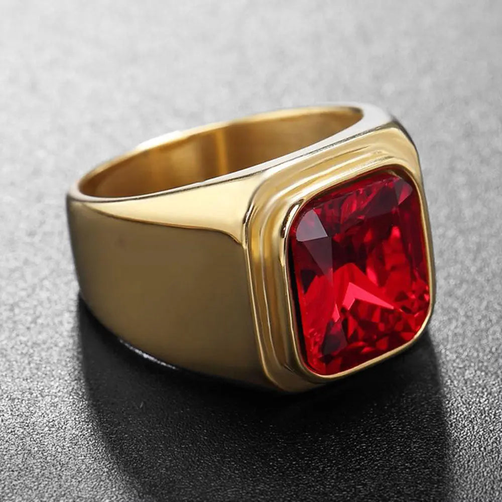 Radiant Cut Gemstone Inlaid Stainless Steel Ring