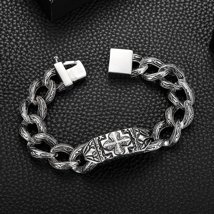 Rattan Chain Style Stainless Steel Cross Bracelet
