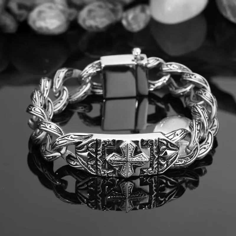 Rattan Chain Style Stainless Steel Cross Bracelet