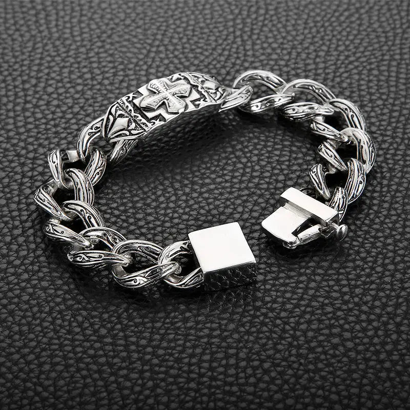 Rattan Chain Style Stainless Steel Cross Bracelet