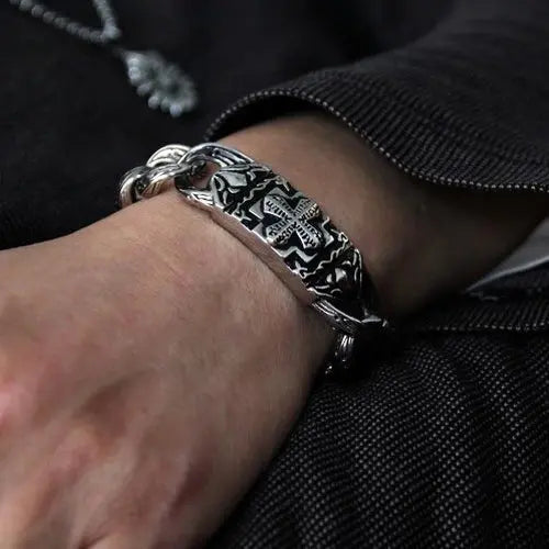 Rattan Chain Style Stainless Steel Cross Bracelet