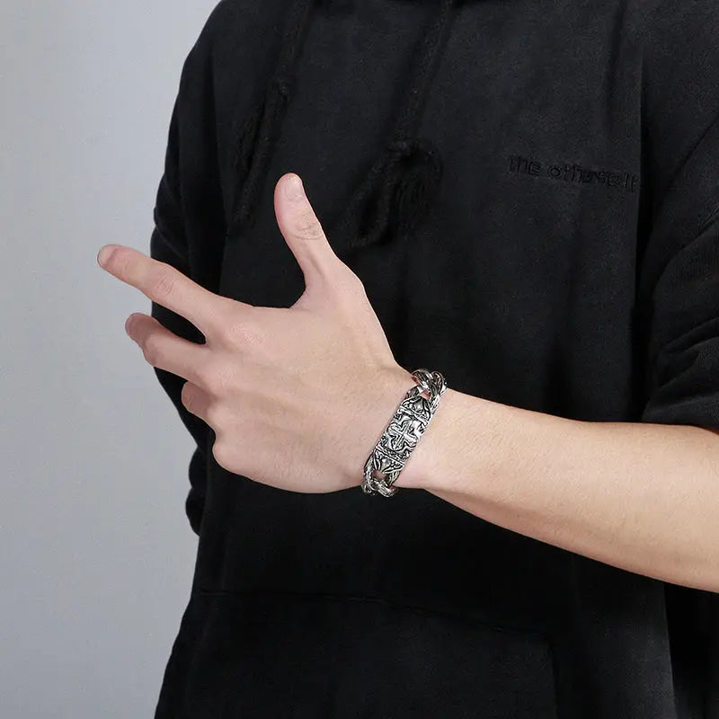 Rattan Chain Style Stainless Steel Cross Bracelet