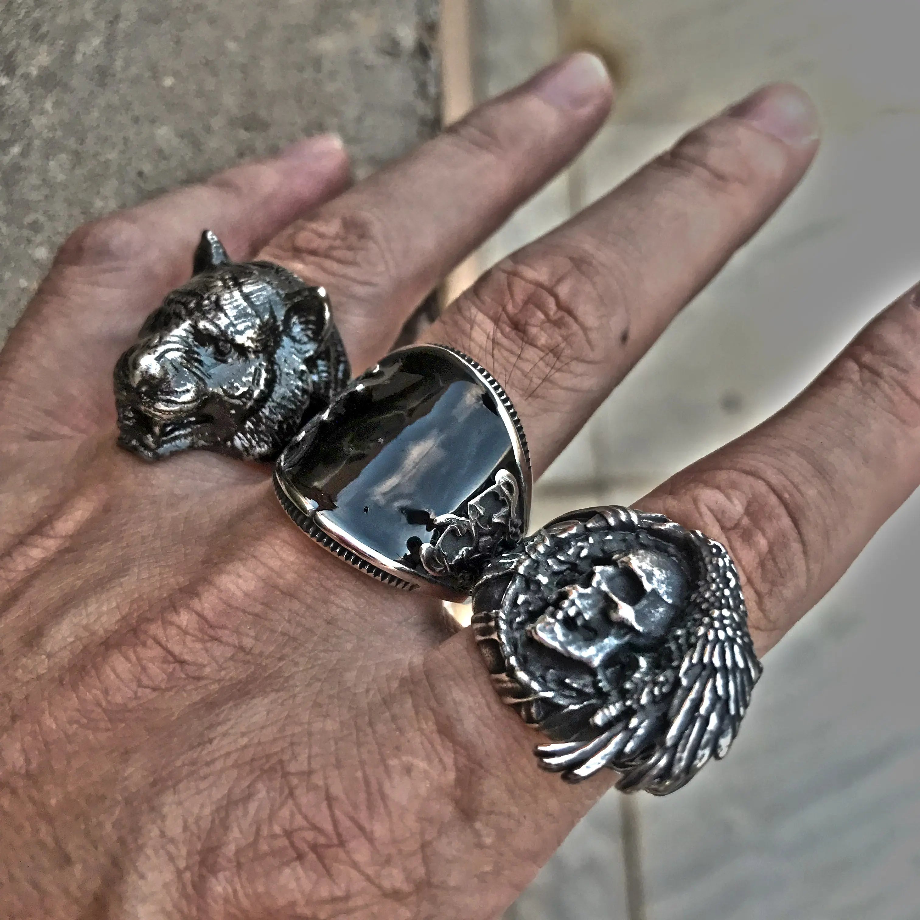 Raven And Skull Stainless Steel Ring