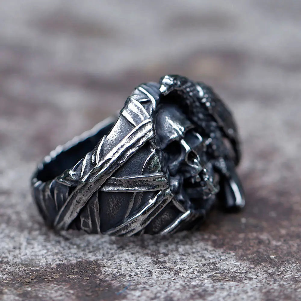 Raven And Skull Stainless Steel Ring