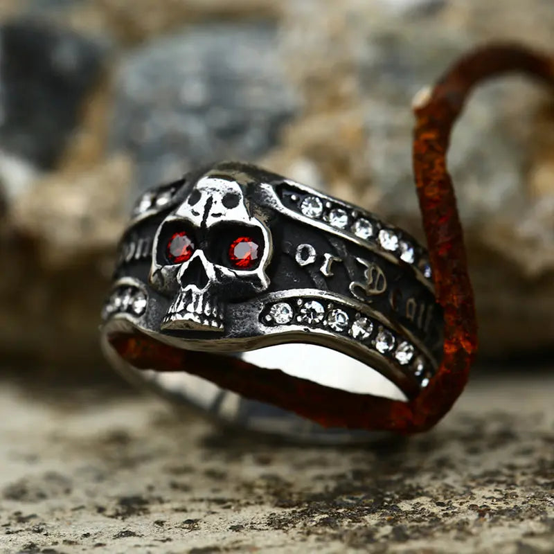 Red Eye Gemstone Skull Stainless Steel Ring