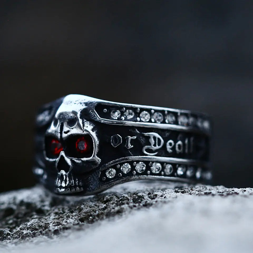 Red Eye Gemstone Skull Stainless Steel Ring