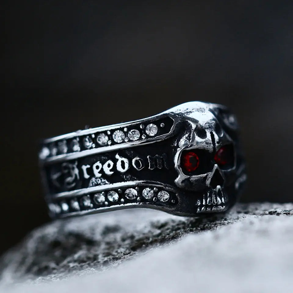 Red Eye Gemstone Skull Stainless Steel Ring