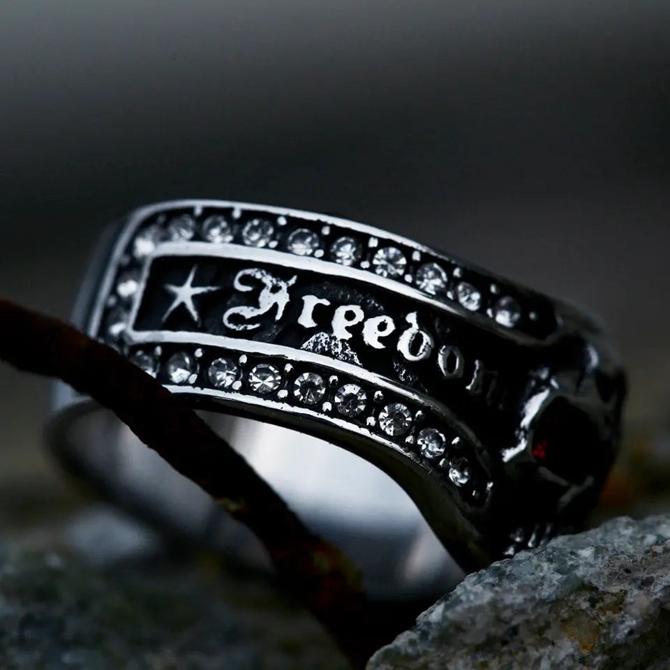 Red Eye Gemstone Skull Stainless Steel Ring