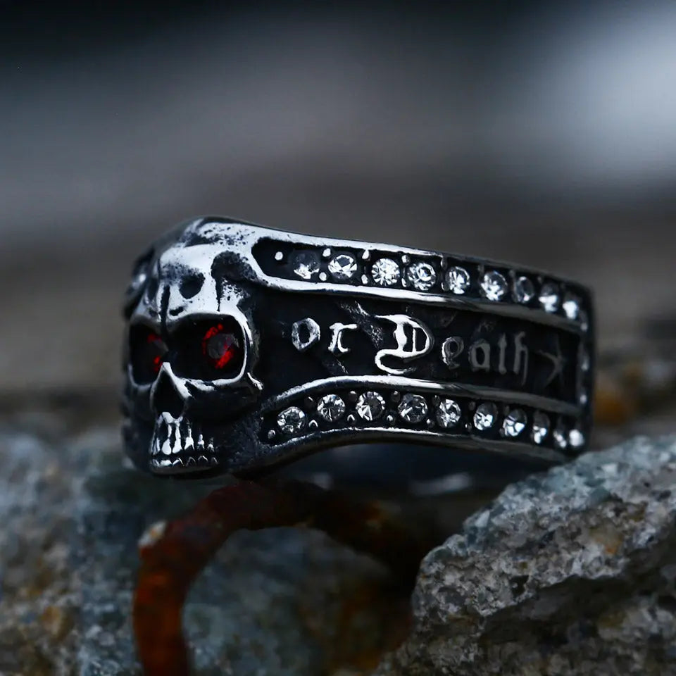 Red Eye Gemstone Skull Stainless Steel Ring
