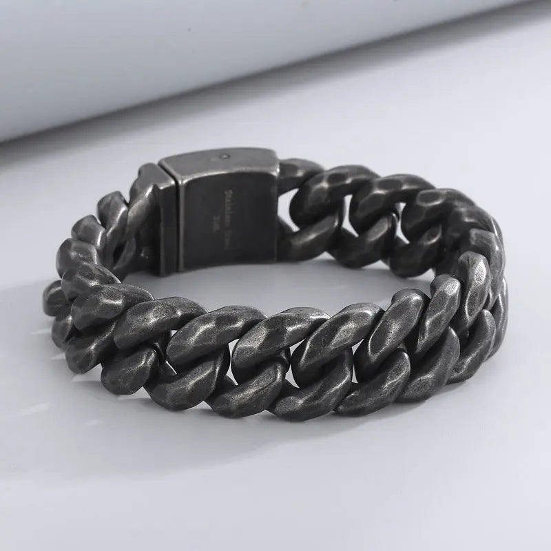 Retro Style Box Clasp Cuban Link Stainless Steel Bracelet