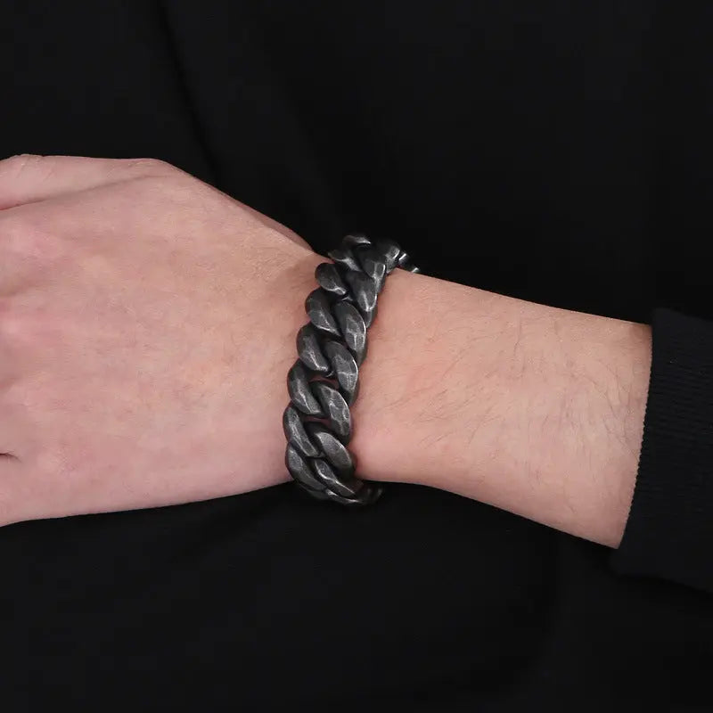 Retro Style Box Clasp Cuban Link Stainless Steel Bracelet