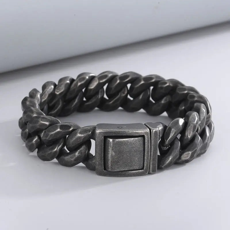 Retro Style Box Clasp Cuban Link Stainless Steel Bracelet