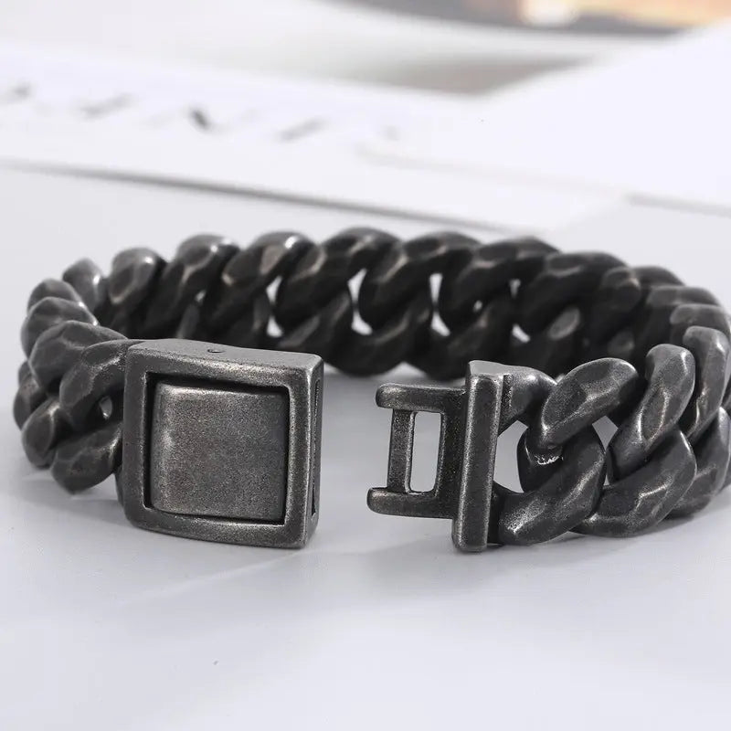 Retro Style Box Clasp Cuban Link Stainless Steel Bracelet