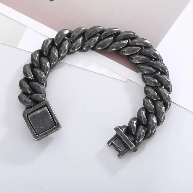 Retro Style Box Clasp Cuban Link Stainless Steel Bracelet