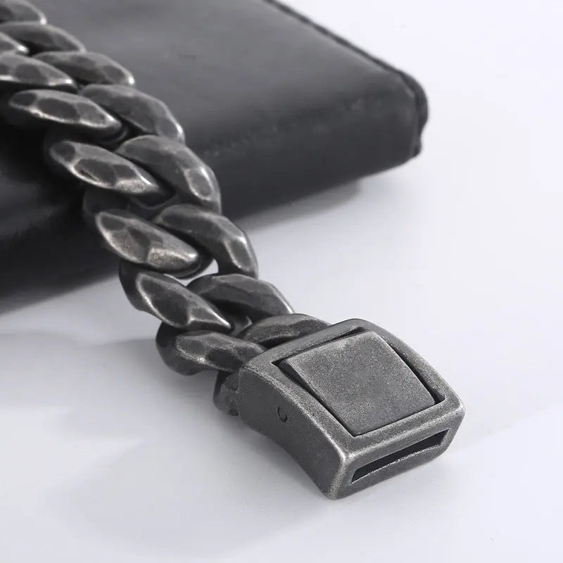 Retro Style Box Clasp Cuban Link Stainless Steel Bracelet